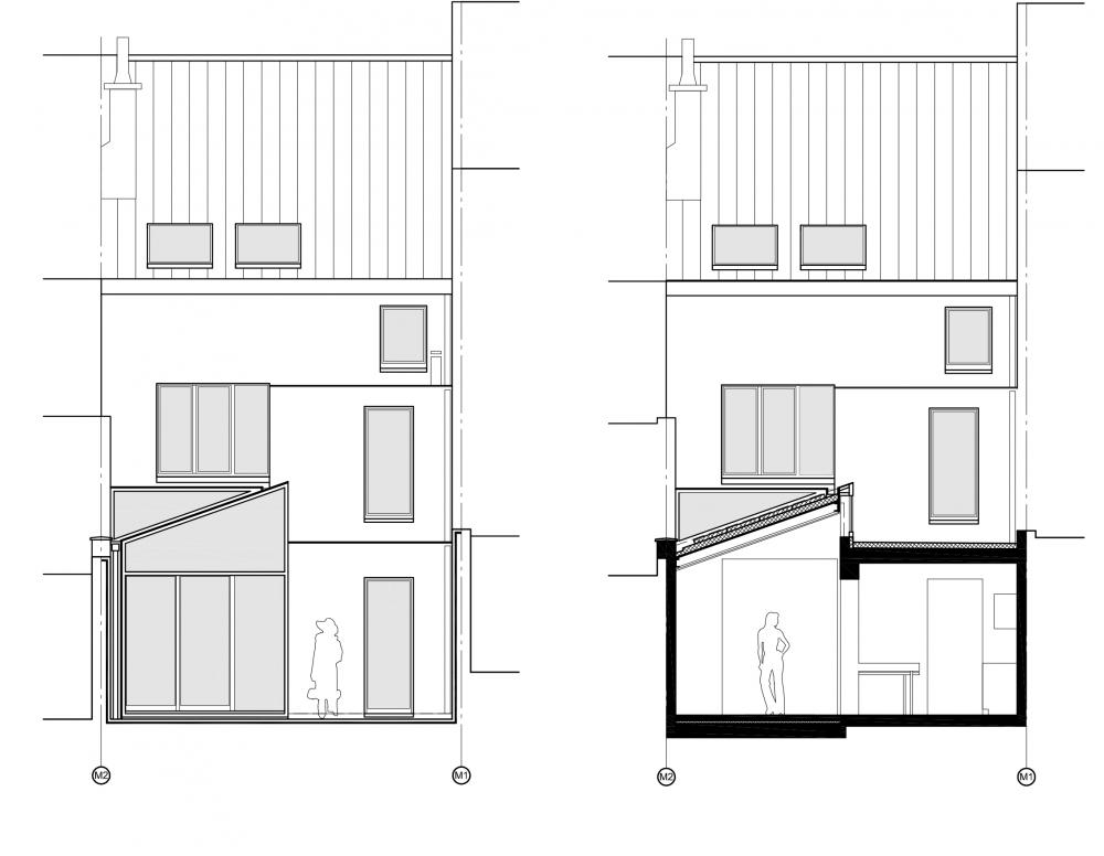 façade arrière et coupe transversale de la maison Anatole France 