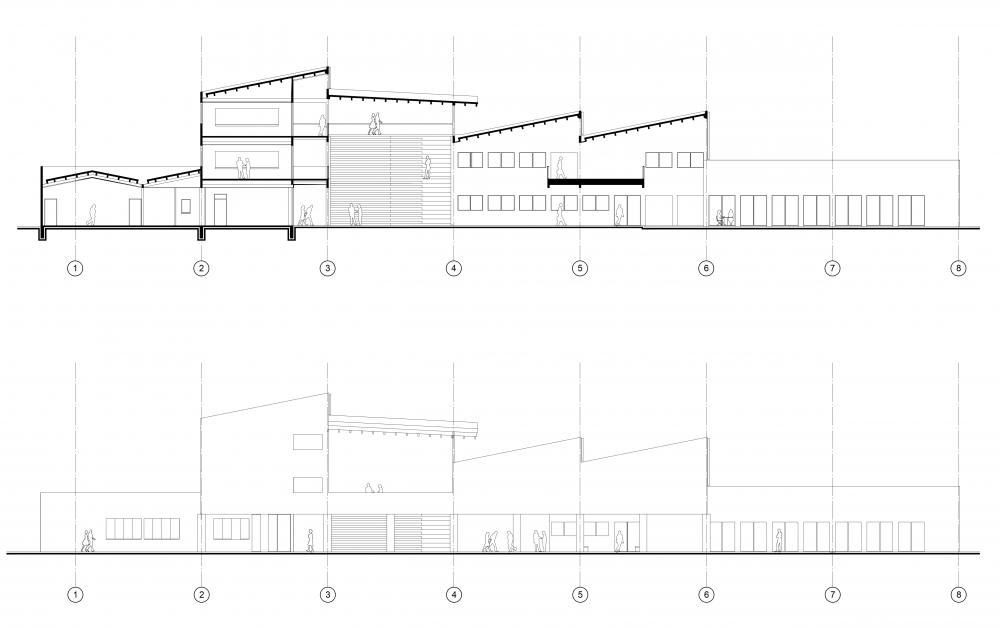 élevation principale et coupe longitudinale