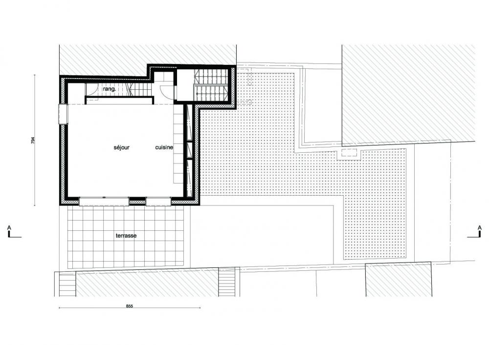 plan du niveau d'entrée du duplex des logements Terre Neuve 