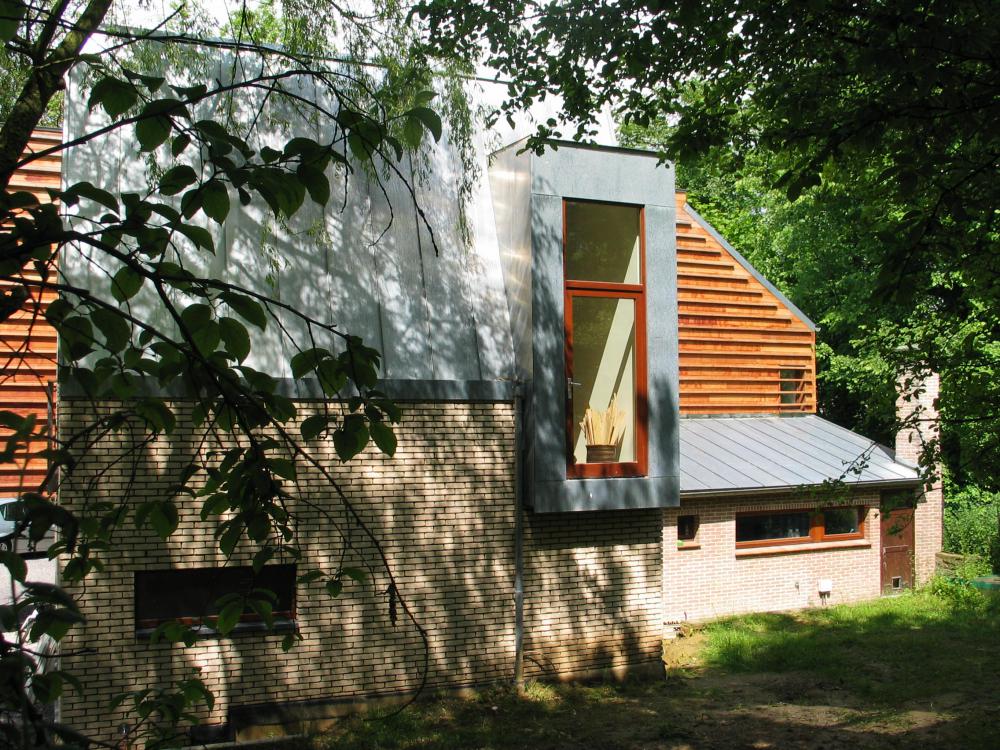 photographie d'un détail de la façade jardin de la maison des Fougères 